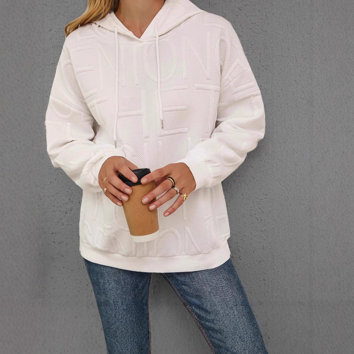 Damen Oversize Kapuzenpullover Strukturiert Norvielle