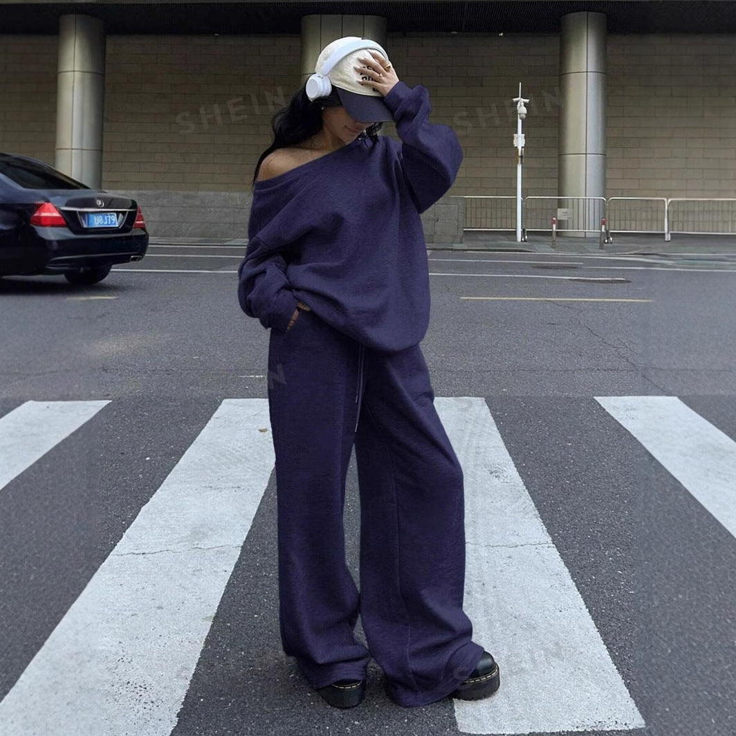 Damen Oversized Sweatpants und Pullover Bequem Grau