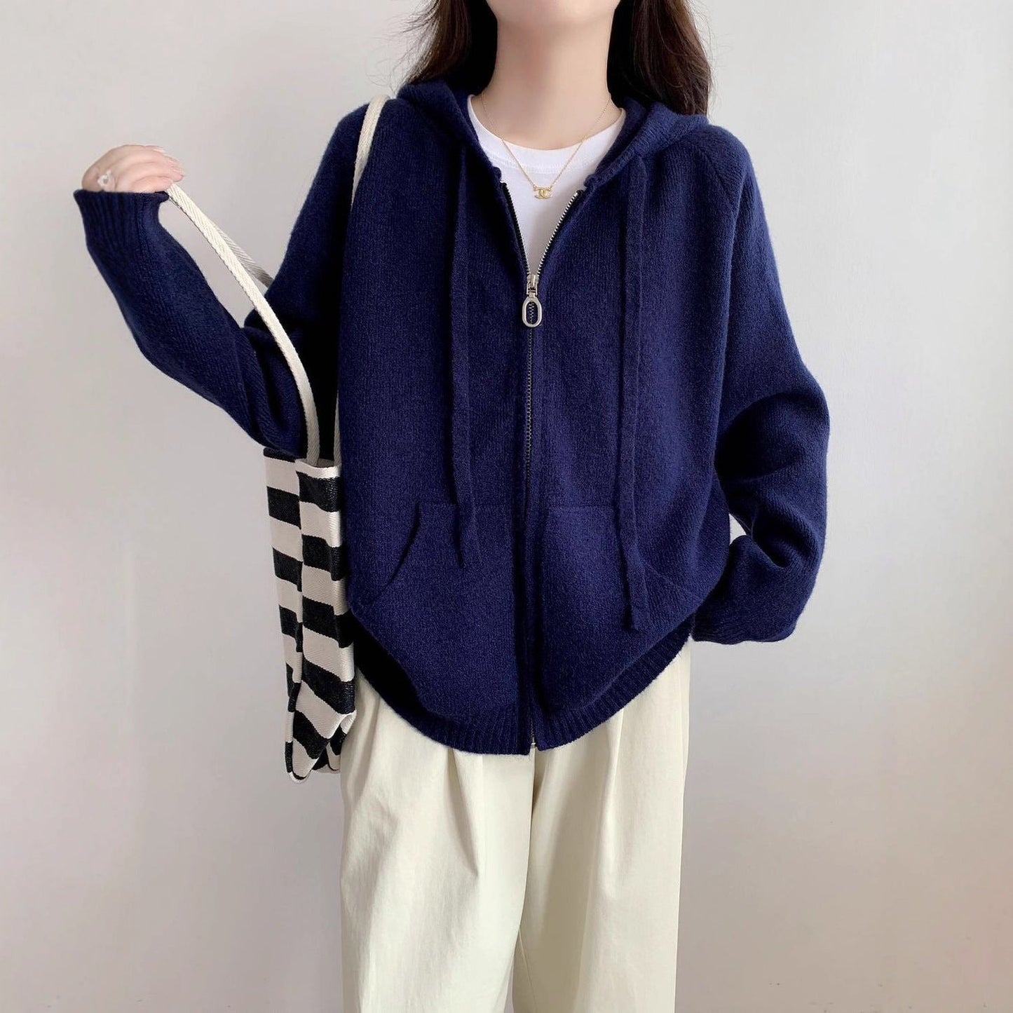 Damen Oversized Kapuzenjacke Kurz Schnitt Praktische Taschen