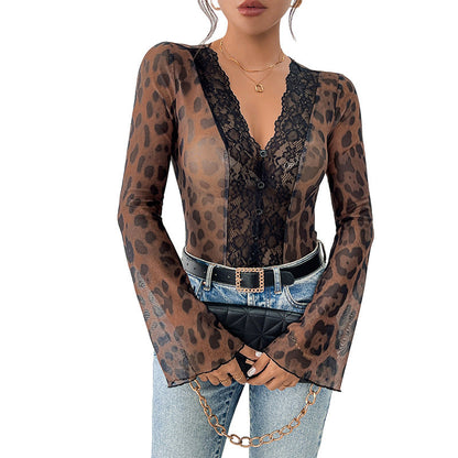 Damen Bluse Spitzenapplikation Transparent