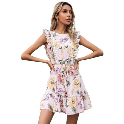 Damen Sommerkleid Rüschendetails Floralmuster