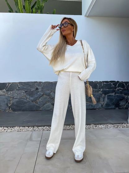 Damen Fleece-Loungewear-Set Weite Passform Beige