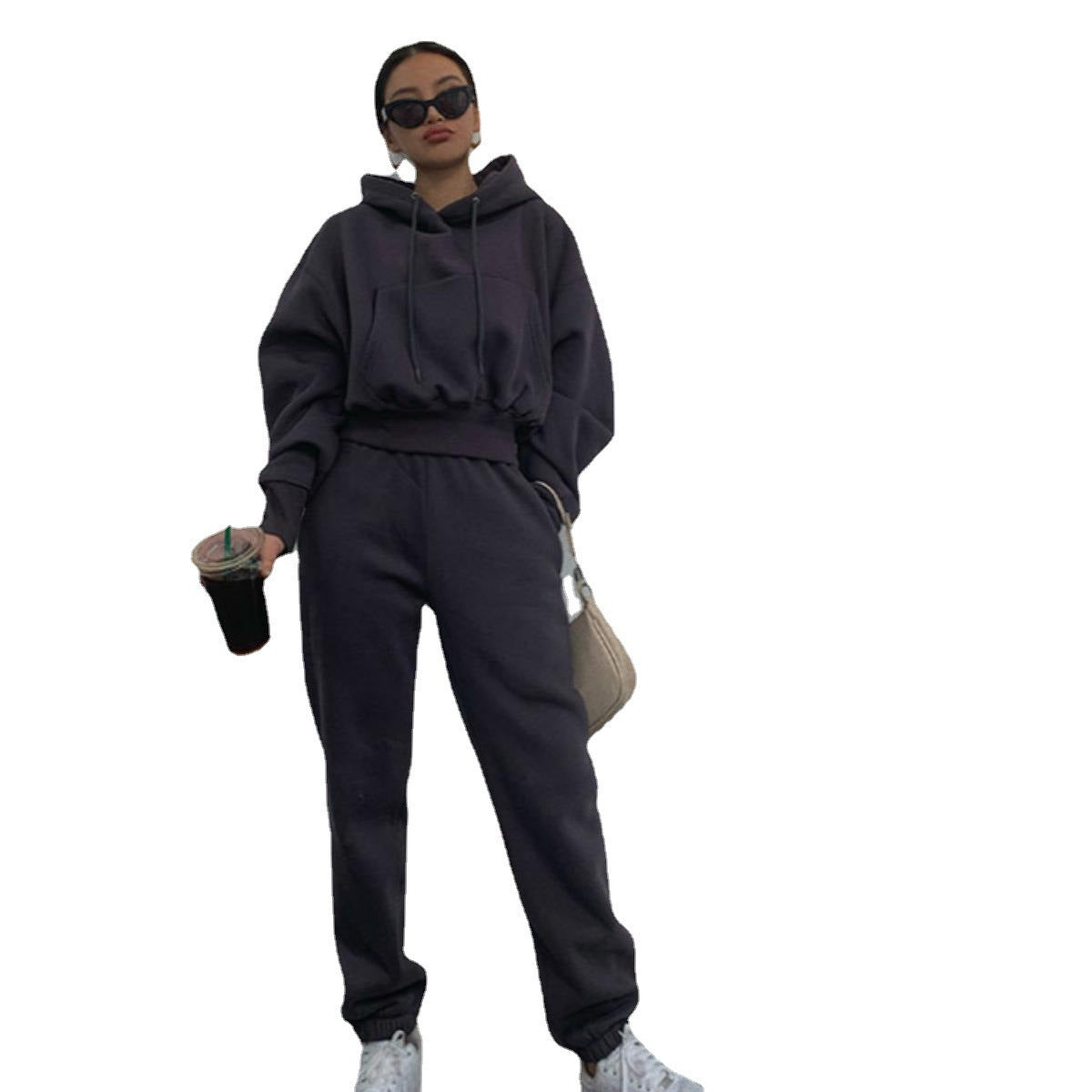 Damen Fleece-Jumpsuit Oversized Kapuze Elastischer Bund