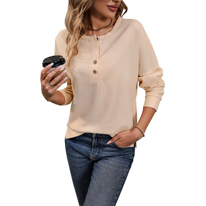 Damen Langarmshirt Knopfleiste Strukturiertes Design Norvielle