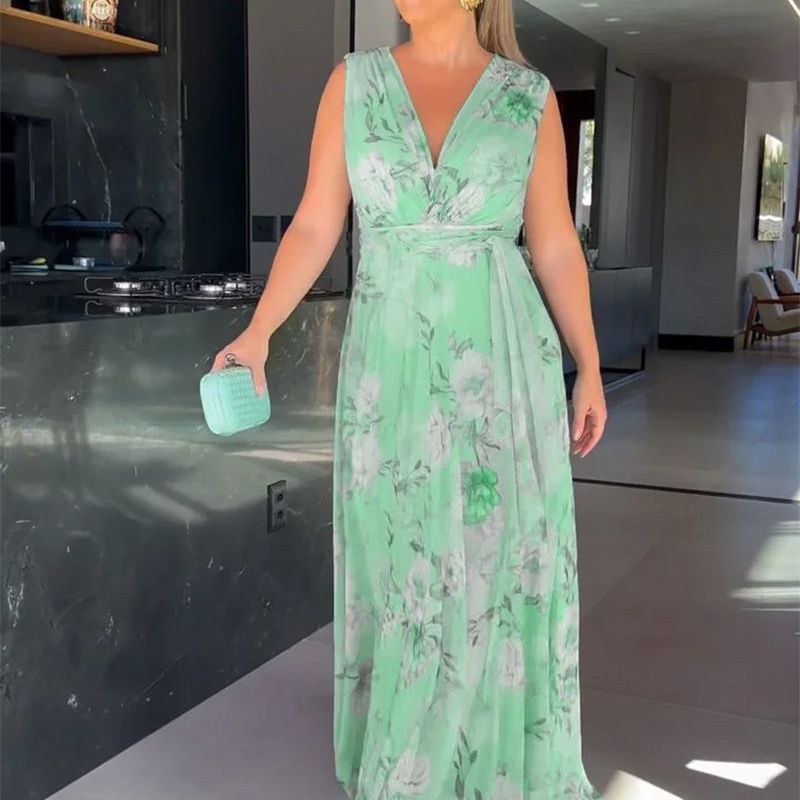 Damen Maxikleid Fließend Rüschen Elegant