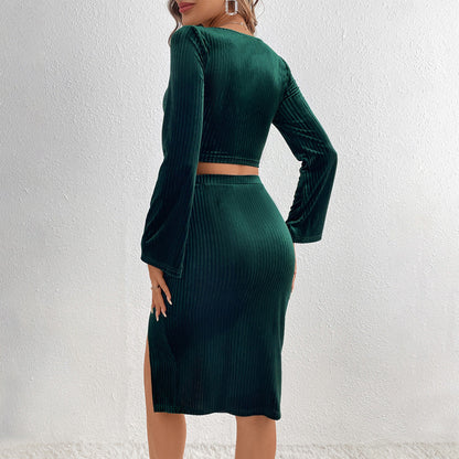 Damen Crop- und Rock Set Rüschendetails Elegantes Drapieren - Norvielle