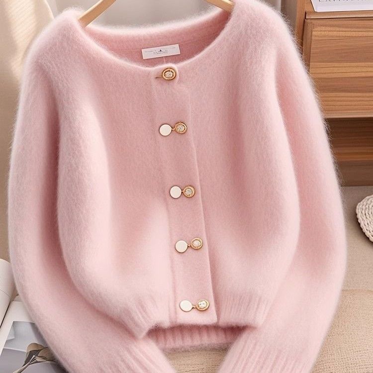 Damen Strickjacke Kuschelig Goldene Knöpfe Beige - Norvielle