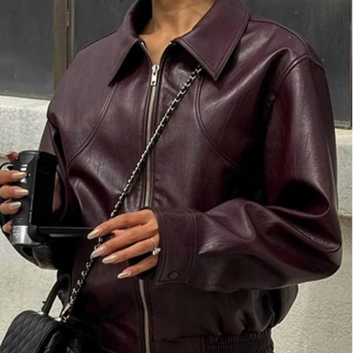 Damen Kunstlederjacke Elastischer Bund Norvielle