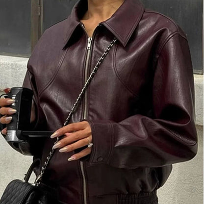 Damen Kunstlederjacke Elastischer Bund Norvielle