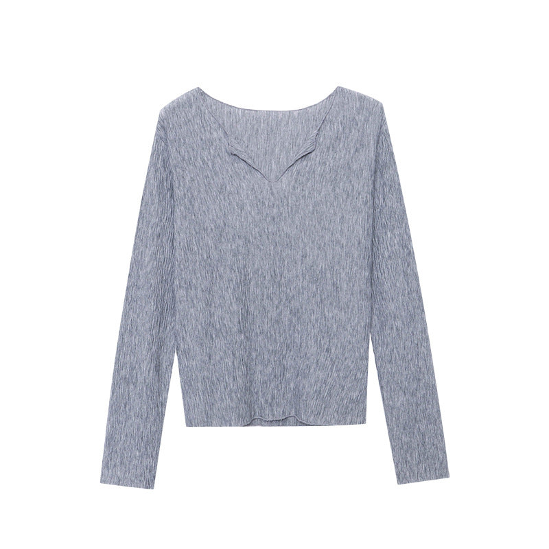 Damen Longsleeve-Oberteil V-Ausschnitt Feine Textur Norvielle
