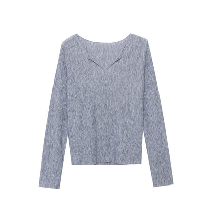 Damen Longsleeve-Oberteil V-Ausschnitt Feine Textur Norvielle