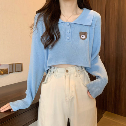 Damen Pullover Einhorn Motiv Knopfverschluss