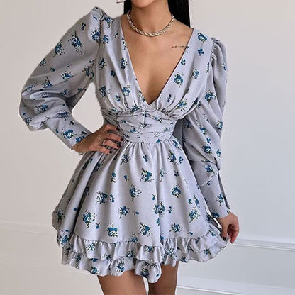 Damen Kleid Kurz Ärmel Blumenmuster