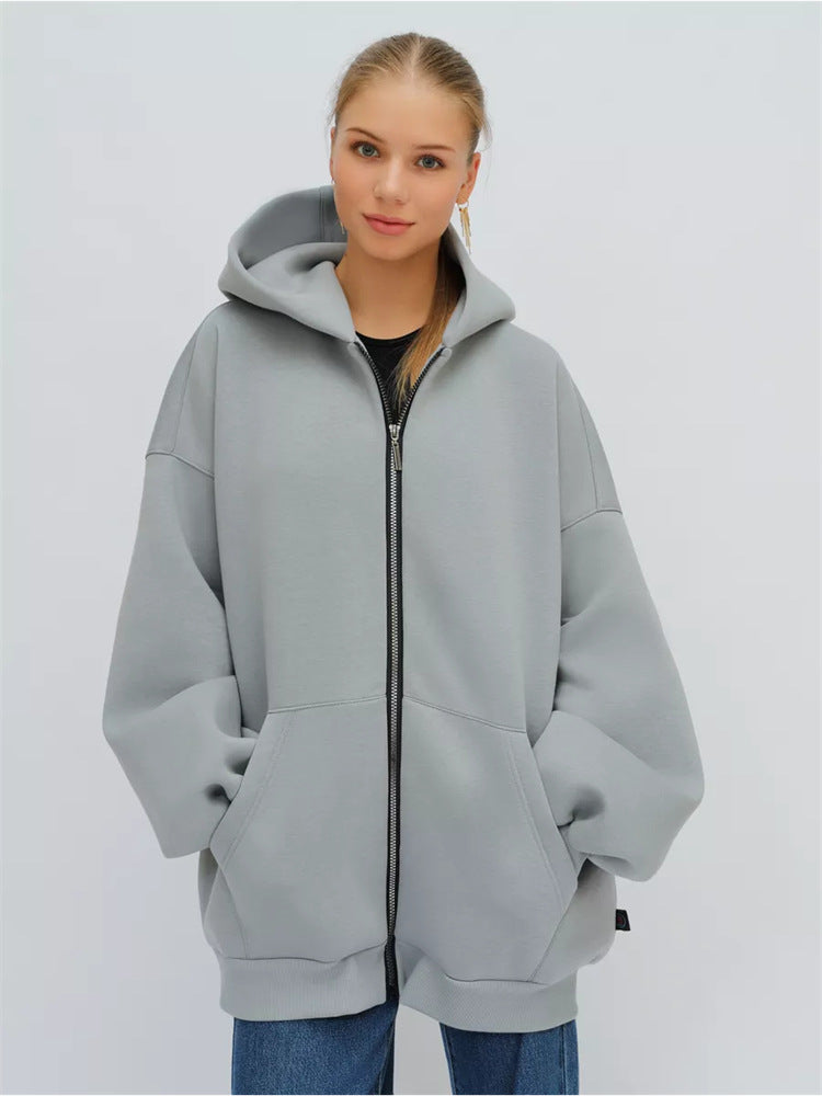 Damen Oversized Kapuzenjacke Norvielle Hoch Bündchen Reißverschluss
