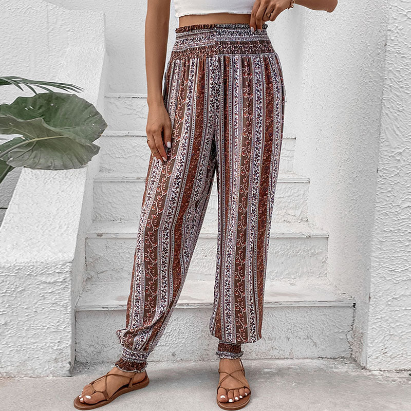 Damen Haremshose Elastischer Bund Bunter Ethnodruck - Norvielle