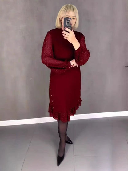Damen Kleid Voluminöse Ärmel Durchbrochener Saum Norvielle