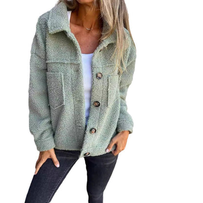 Damen Oversized-Jacke Flauschig mit Taschen und Knöpfen Norvielle