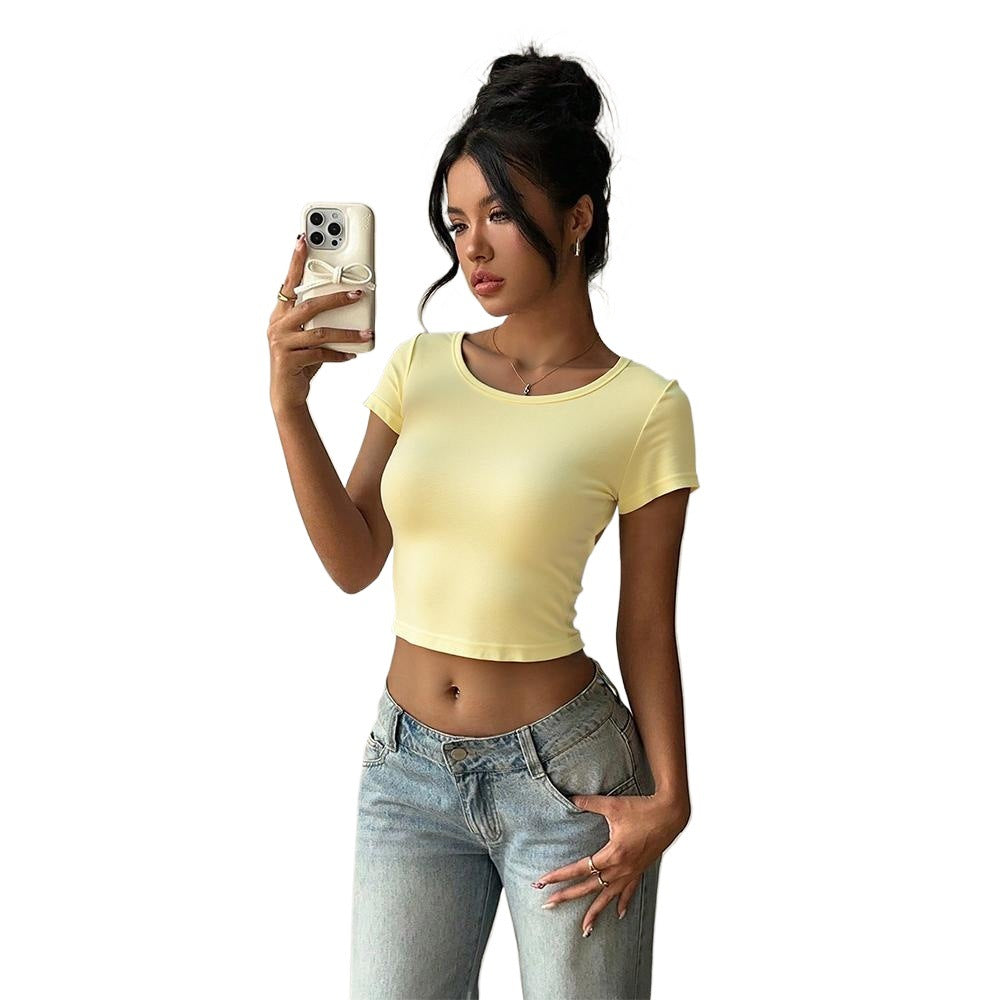 Damen Cropped T-Shirt Rundhalsausschnitt Norvielle