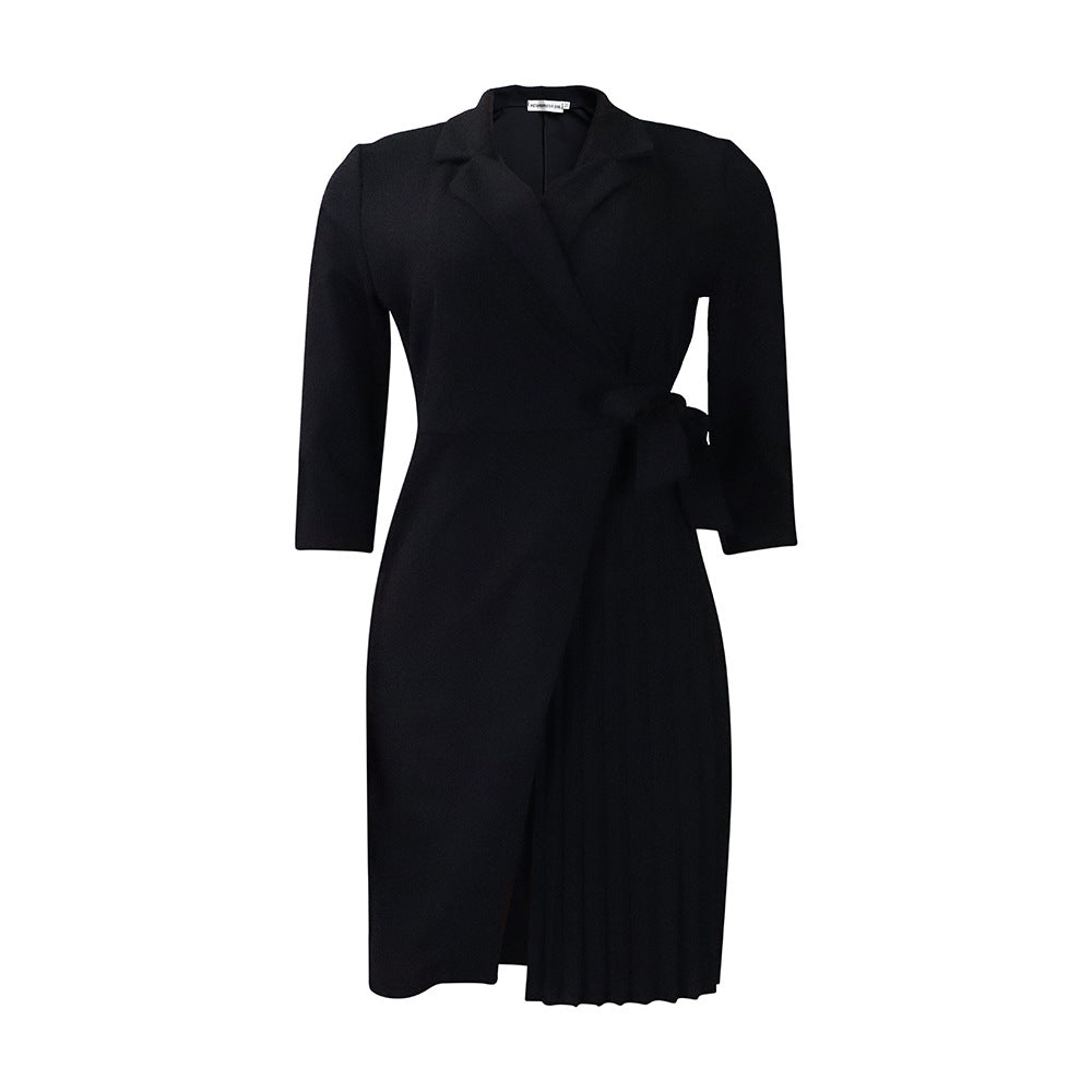 Damen Wickelkleid Blazer-Stil Plissiert