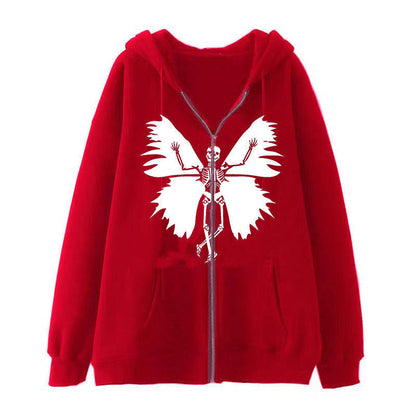 Damen Hoodie Skelett Schmetterling Motiv Norvielle