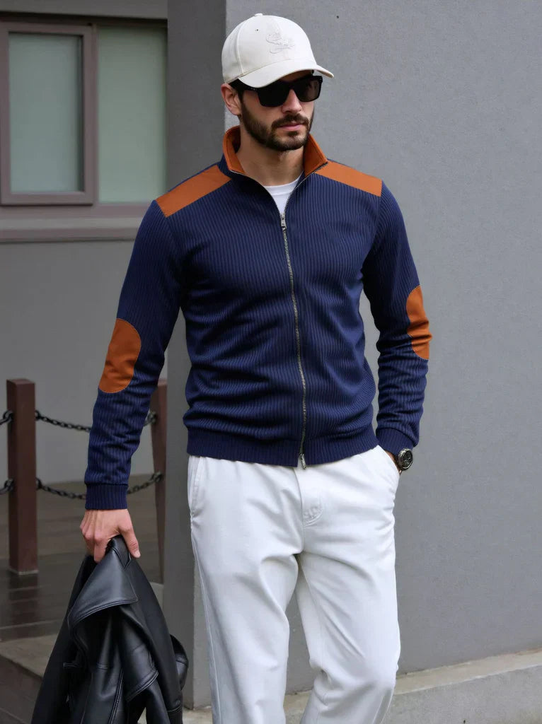 Herren Strickcardigan Reißverschluss Rippenmuster
