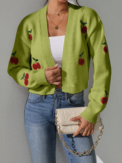 Damen Strickjacke Florales Kirschmuster Norvielle