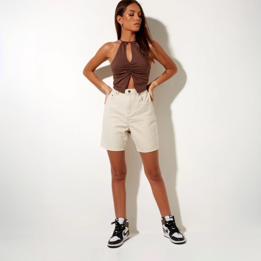 Damen Halterneck- mit Schlüsselausschnitt und Raffung
