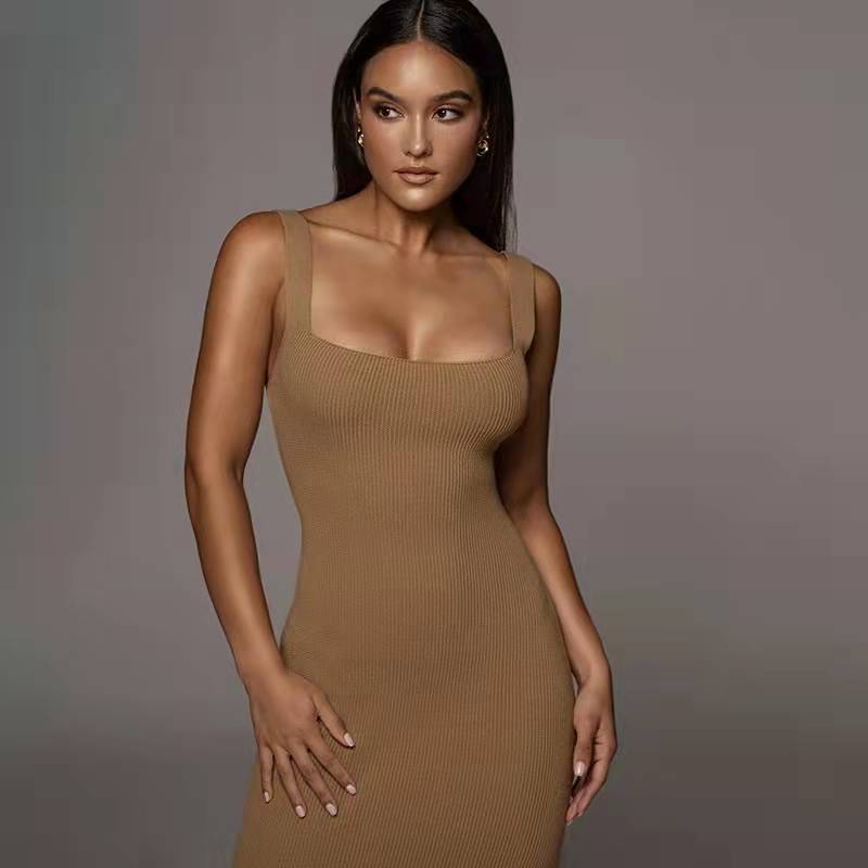 Damen Langärmliges Knielanges Strickkleid