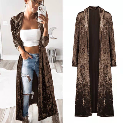 Damen Samt-Cardigan Offene Front Lässiger Schnitt