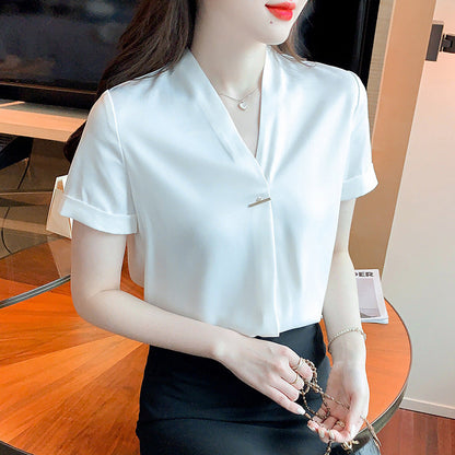 Damen Bluse V-Ausschnitt Knopf Norvielle Eleganz