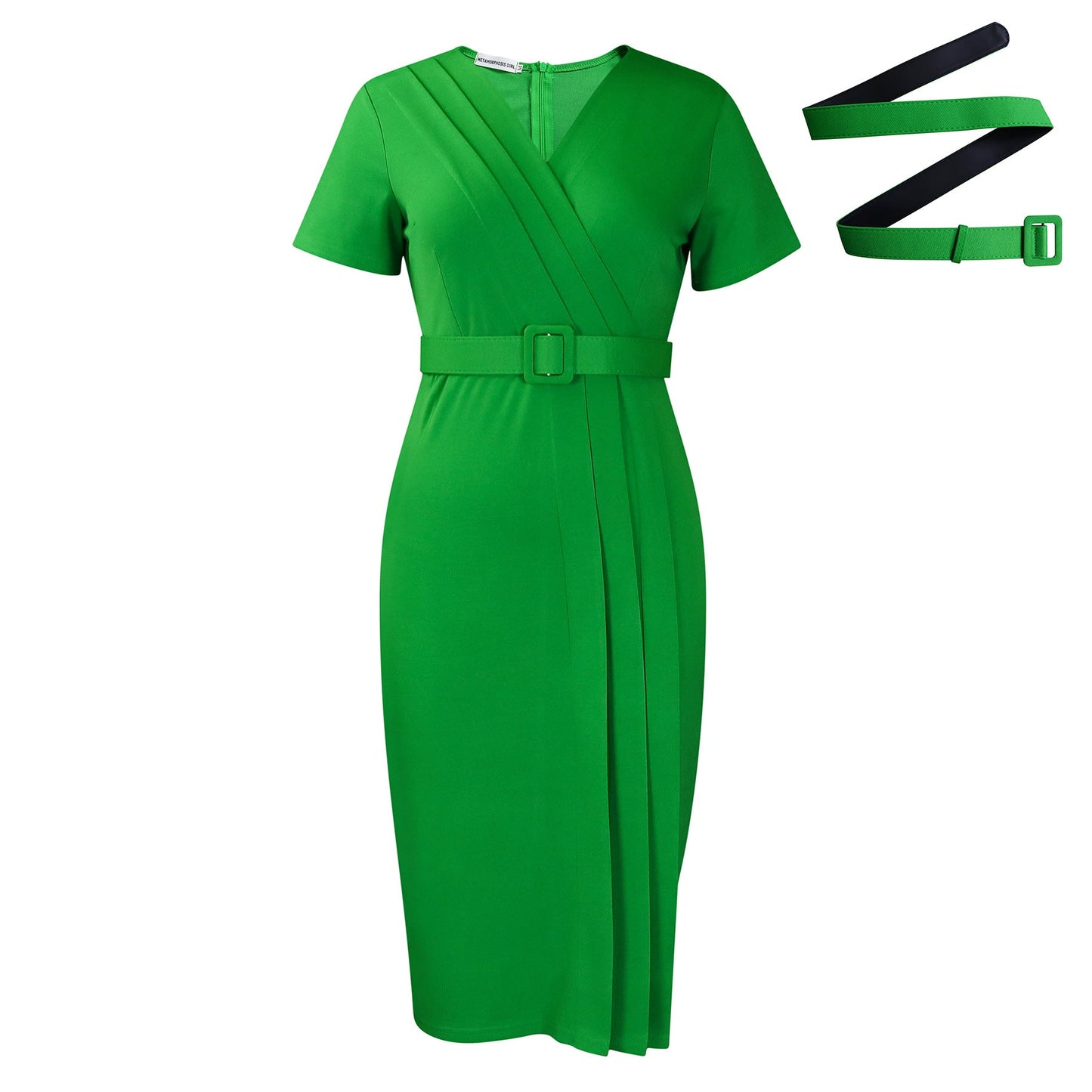 Damen Midi-Kleid Asymmetrisch Wickel-Design Gürtel Norvielle