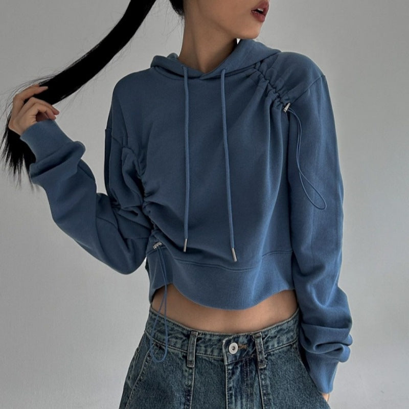 Damen Cropped Kapuzenpullover Verstellbarer Kordelzug Norvielle