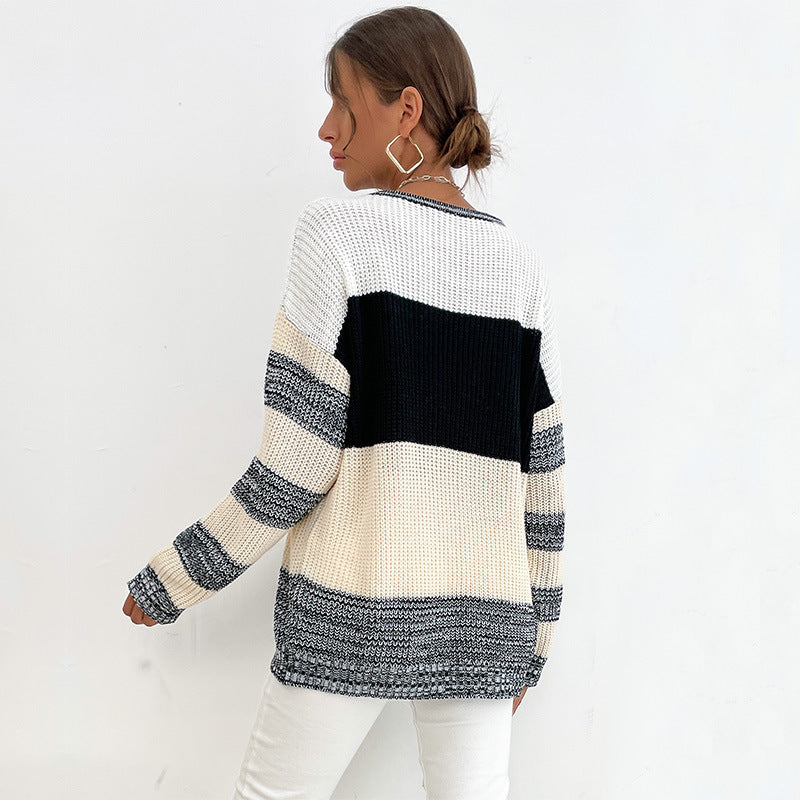 Damen Strickpullover Norvielle Weites Ärmel Blockdesign