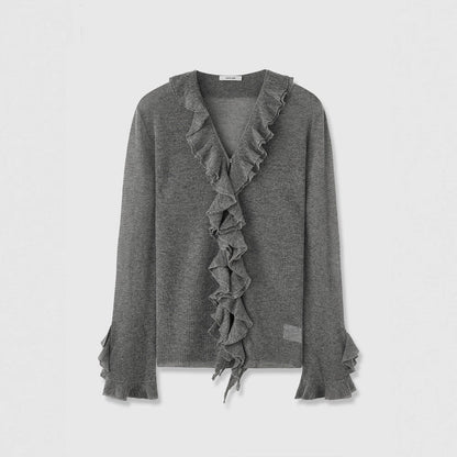 Damen Strickpullover Rüschenverzierung Norvielle