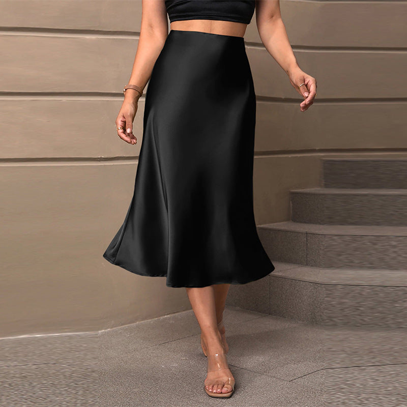 Damen Midirock Satinstoff Asymmetrisch - Norvielle
