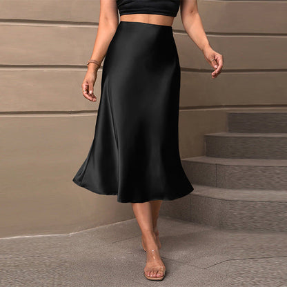 Damen Midirock Satinstoff Asymmetrisch - Norvielle