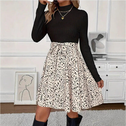 Damen Minikleid Kontrastoberteil Floralmuster Rock