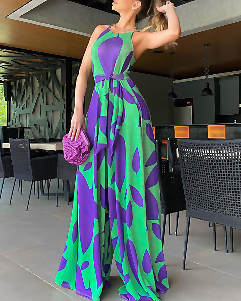 Damen Maxikleid Floralmuster Mit Taillengürtel Norvielle