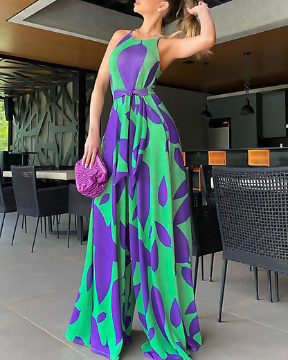 Damen Maxikleid Floralmuster Mit Taillengürtel Norvielle