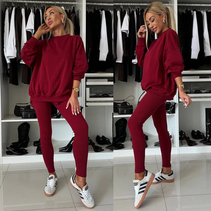 Damen Sweatshirt Lockerer Schnitt Bequeme Leggings