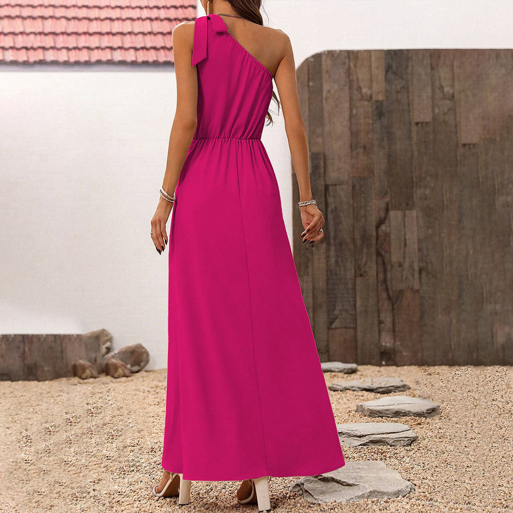 Damen Maxikleid Asymmetrischer Ausschnitt Schick
