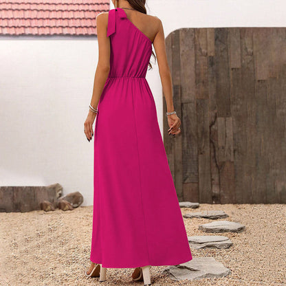 Damen Maxikleid Asymmetrischer Ausschnitt Schick