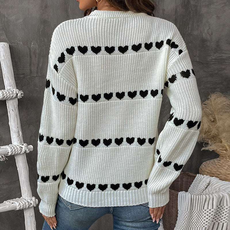 Damen Strickpullover Herzmotiv Lässiger Schnitt