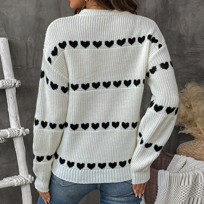 Damen Strickpullover Herzmotiv Lässiger Schnitt