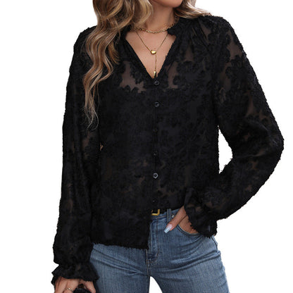 Damen Bluse mit floralem Spitzenapplikationen