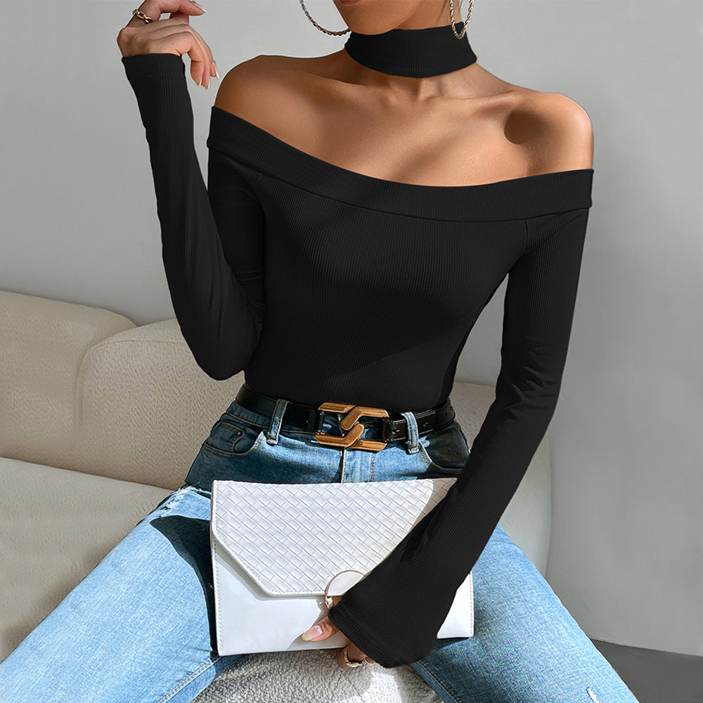 Damen Langarmshirt Off-Shoulder mit Knoten-Design Elegant