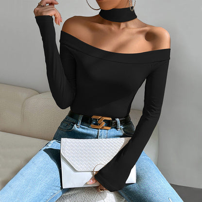 Damen Langarmshirt Off-Shoulder mit Knoten-Design Elegant