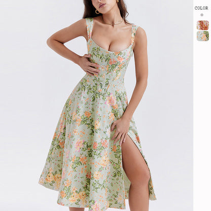 Damen Sommerkleid mit Blumenmuster und hoher Beinschlitze Norvielle - Norvielle