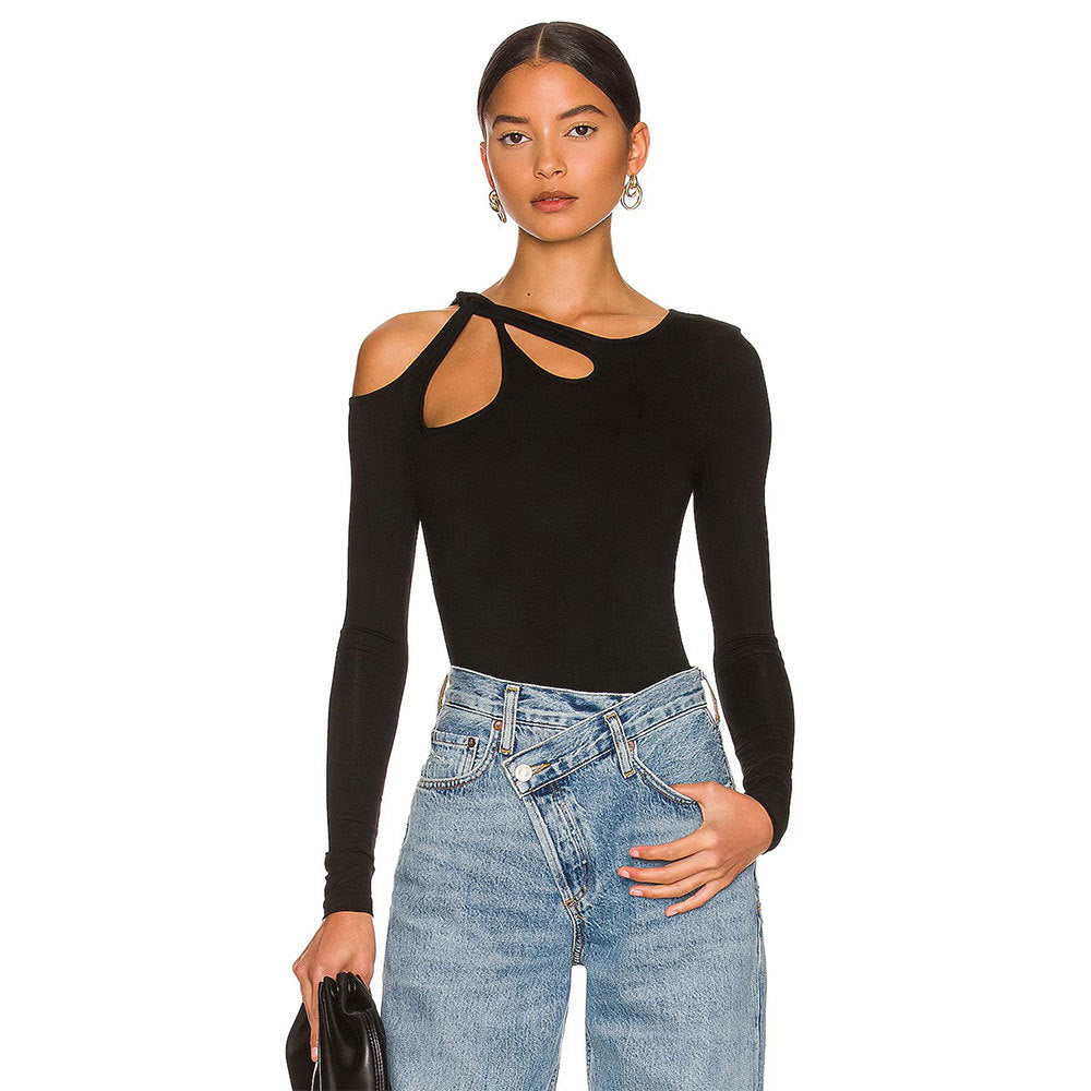 Damen Bodysuit Asymmetrischer Ausschnitt Lange Ärmel Norvielle