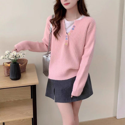 Damen Kuschel-Pullover Rundhalsausschnitt Knopfleiste Norvielle - Norvielle